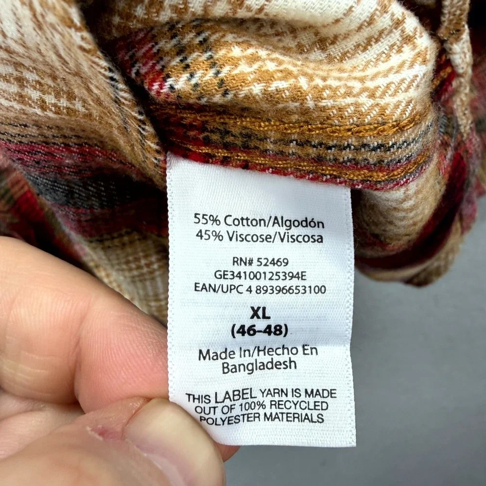 George Flannel Shirt‎ Mens XL Brown Beige Plaid Super Soft Long Sleeve Button Up
